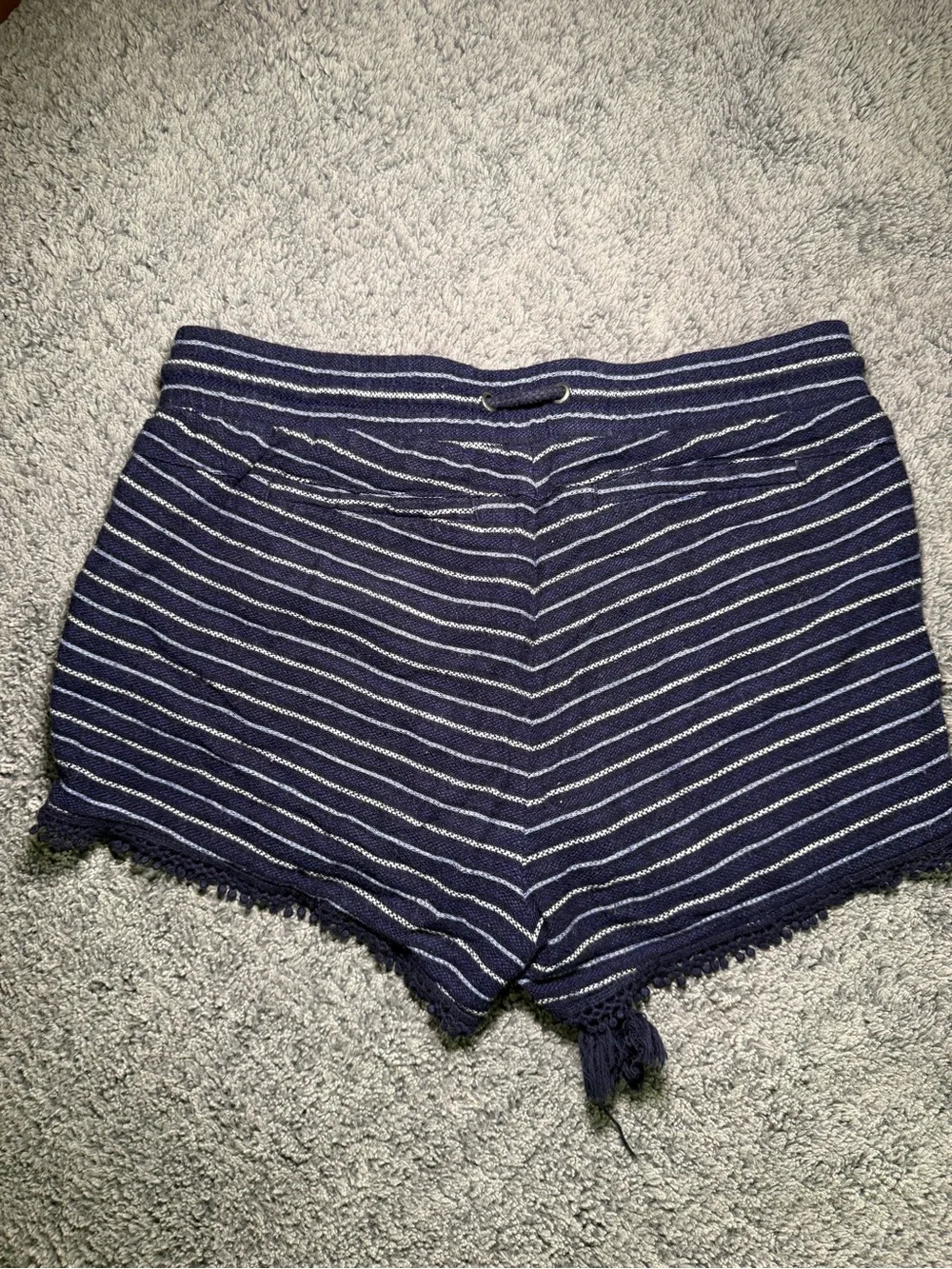 Navy Striped Knit Drawstring Lounge Shorts